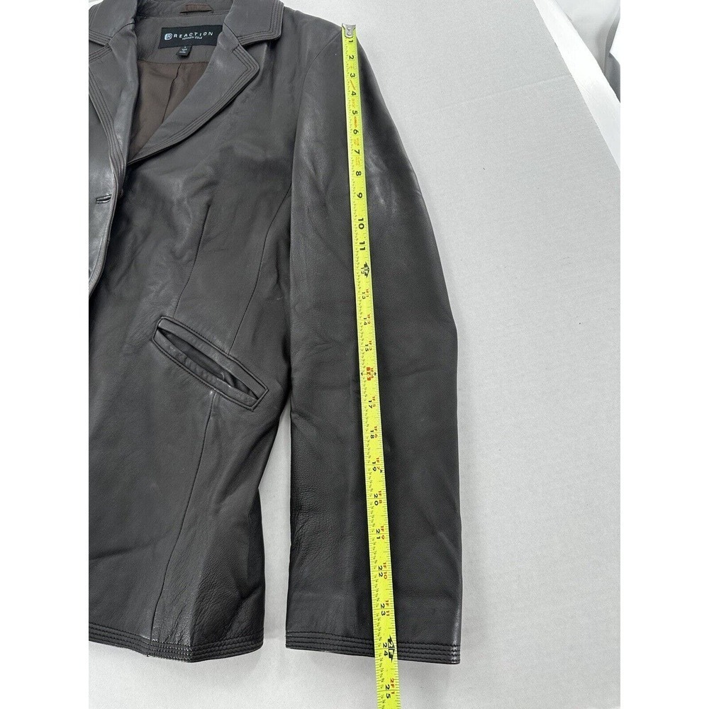Kenneth Cole Leather Jacket Women’s Size Large Blazer Notched Moto Brown Button - Picture 11 of 11